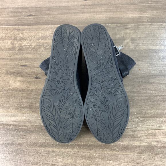 So Womens Ankle Boots Wedge Size 9 M Gray Suede Heels Buckle Zip Bootie - Picture 10 of 10